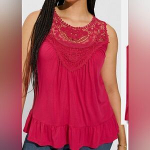 Torrid Fusha Crocheted Neckline Sleeveless Top